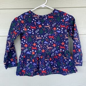 Hanna Andersson Navy Blue Christmas Tree Holiday Cotton Flannel Shirt Girls 6-7